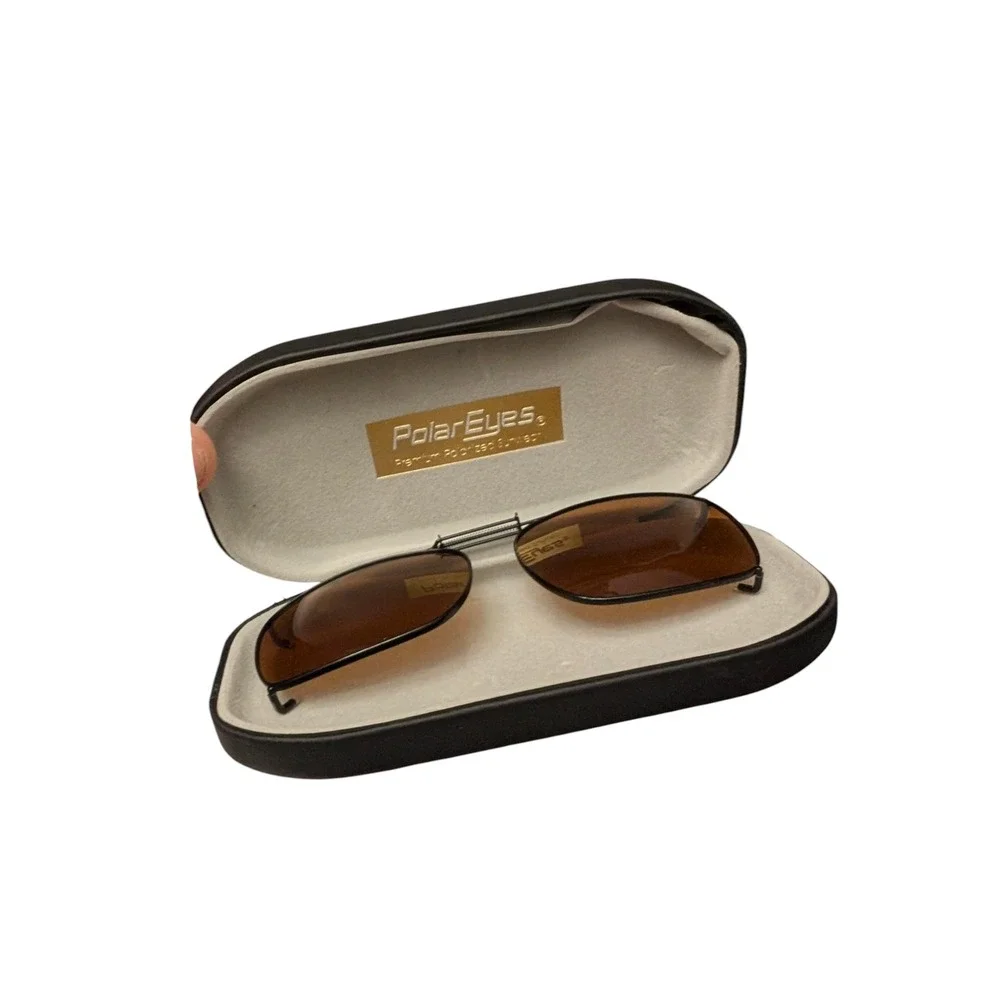 PolarEyes Polarized Clip On Sunglasses Amber Lens Rectangular with Case